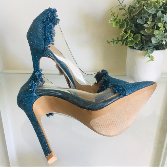 Clear Heels w/ a Touch of Distressed Denim - Picture 3 of 4